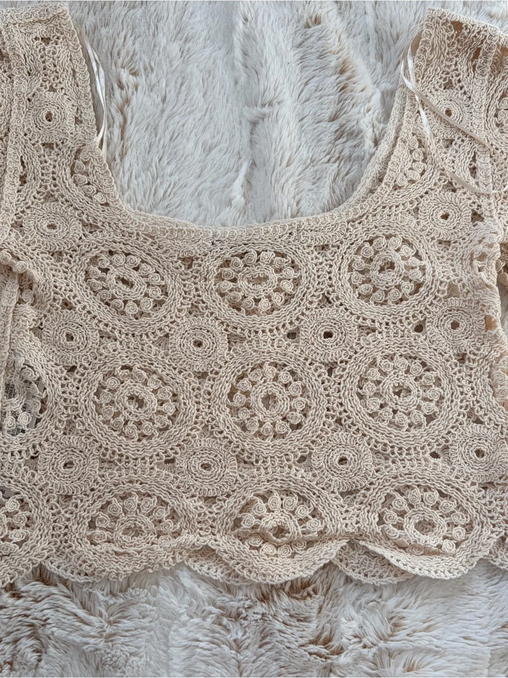 🤍 Zara Bohemian Embroidered Coastal Cowgirl Cottagecore Crochet Crop Top Size S - Picture 8 of 12